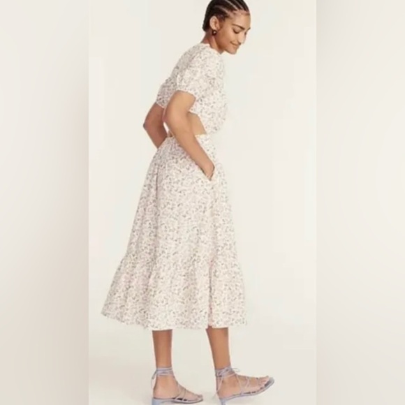 NEW J. Crew White Meadow Floral Side Back Cut Out Poplin Midi Dress Size 12 - Picture 2 of 10